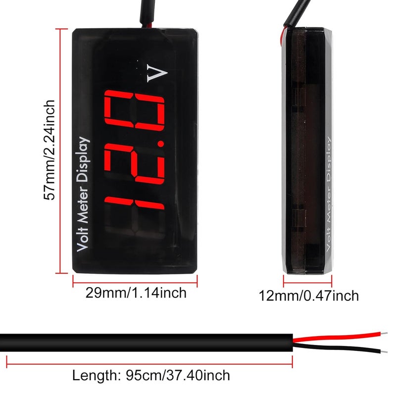 XIITIA DC 12V Car Digital Voltmeter LED Display DC 5-28V Voltage Volt Meter Waterproof Gauge for Car Motorcycle (Red) - Image 2